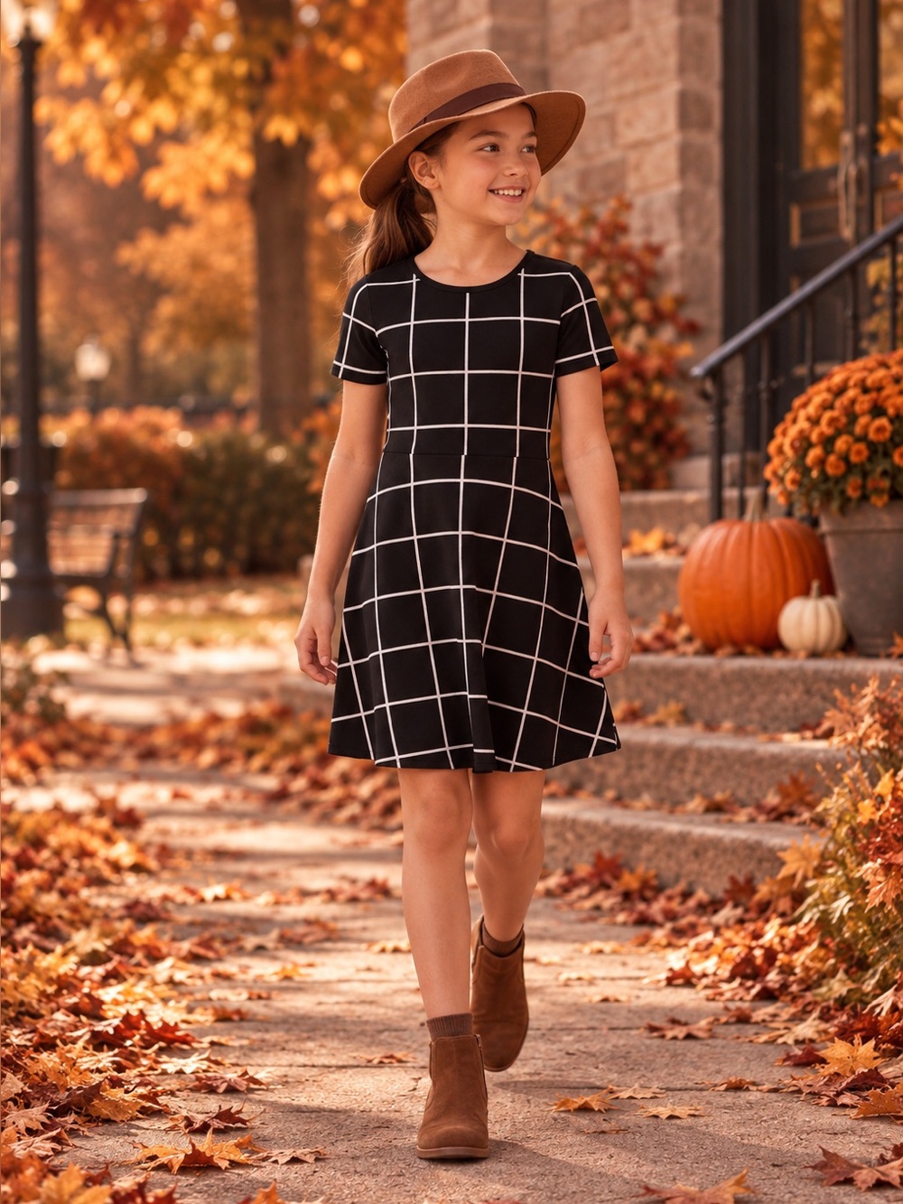 🛍️ MY MICHELLE GIRLS Black White Checkered Knit Sweater Dress Size Medium